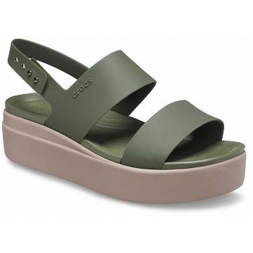 Crocs Brooklyn Low Wedge Women's Platform Clogs Olive | Australia 0466BEXC